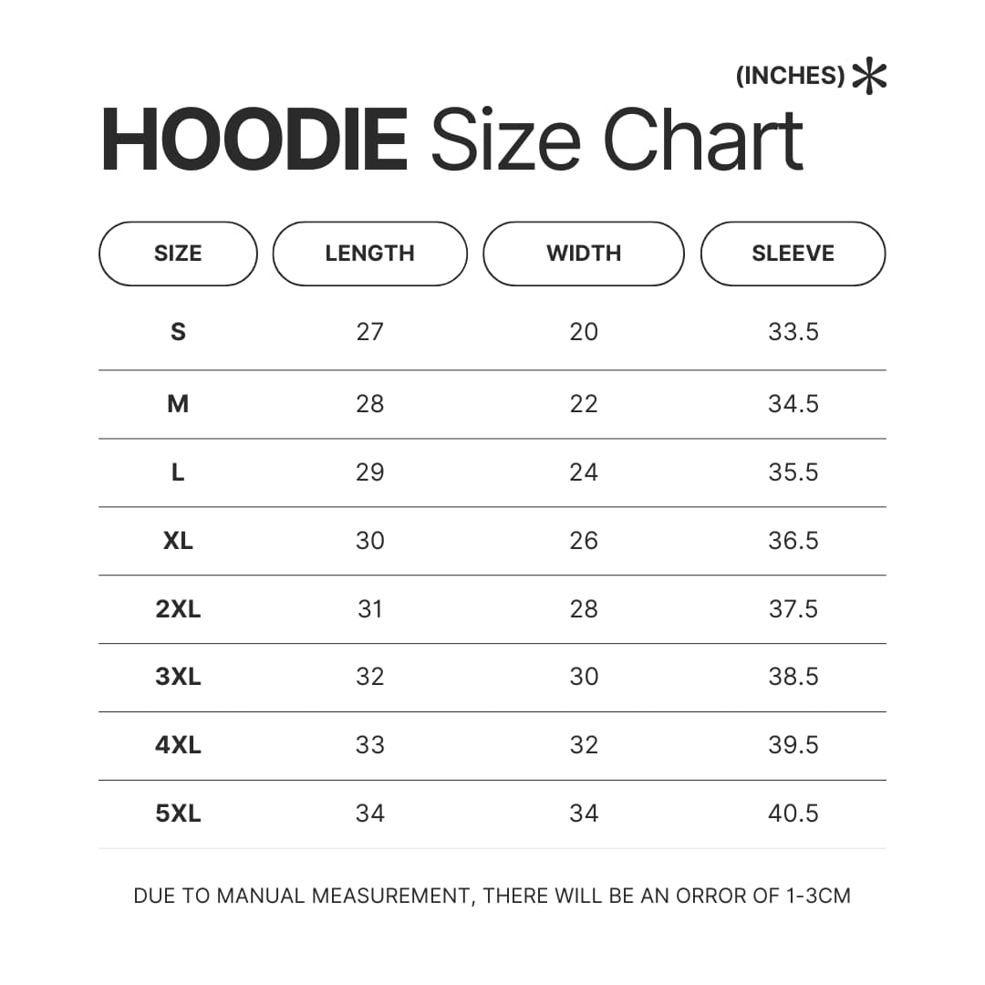 Hoodie Size Chart - Jujutsu Kaisen Store