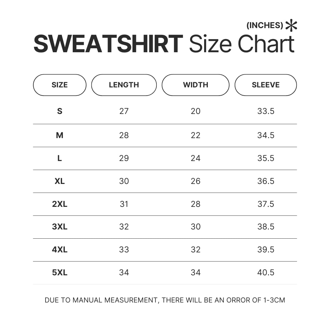 Sweatshirt Size Chart - Jujutsu Kaisen Store