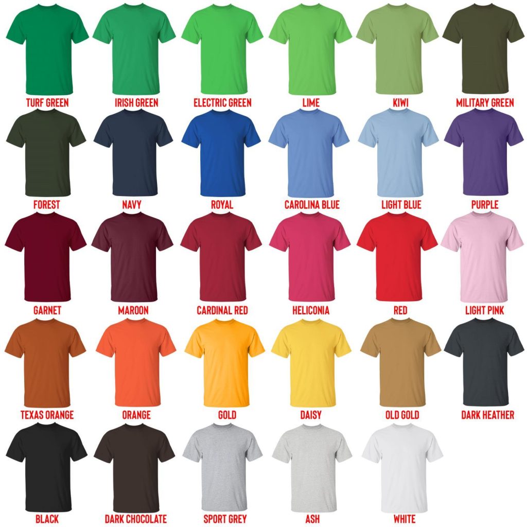 t shirt color chart 1 - Jujutsu Kaisen Store